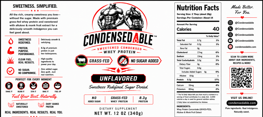 Condensedable™ Sweetened Condensed Whey Protein – Unflavored 12oz. (In Glass Jar)