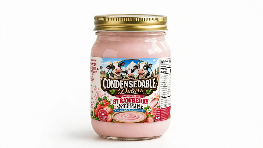 🍓 CONDENSEDABLE™ Deluxe Sweetened Strawberry Condensed Whole Milk 14oz. (In Glass Jar)