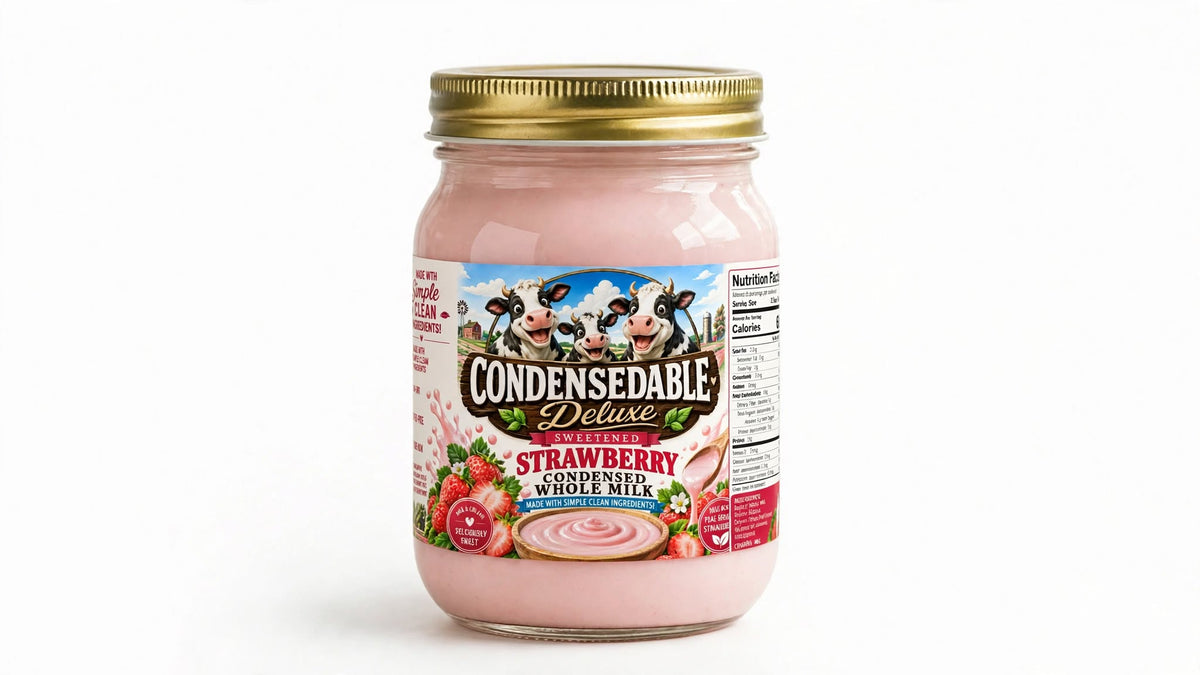 🍓 CONDENSEDABLE™ Deluxe Sweetened Strawberry Condensed Whole Milk 14oz. (In Glass Jar)
