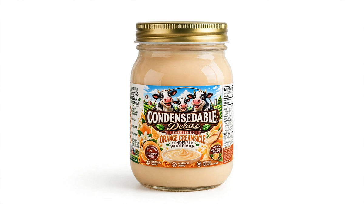 🍊🥛 CONDENSEDABLE™ Deluxe Sweetened Orange Creamsicle Condensed Whole Milk 14oz. (In Glass Jar)