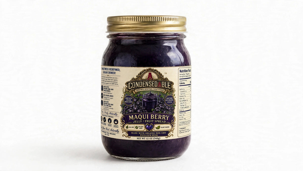 CONDENSEDABLE™ Maqui Berry Jelly / Fruit Spread | No Sugar Added | Plant-Based | 12oz. (In Glass Jar)