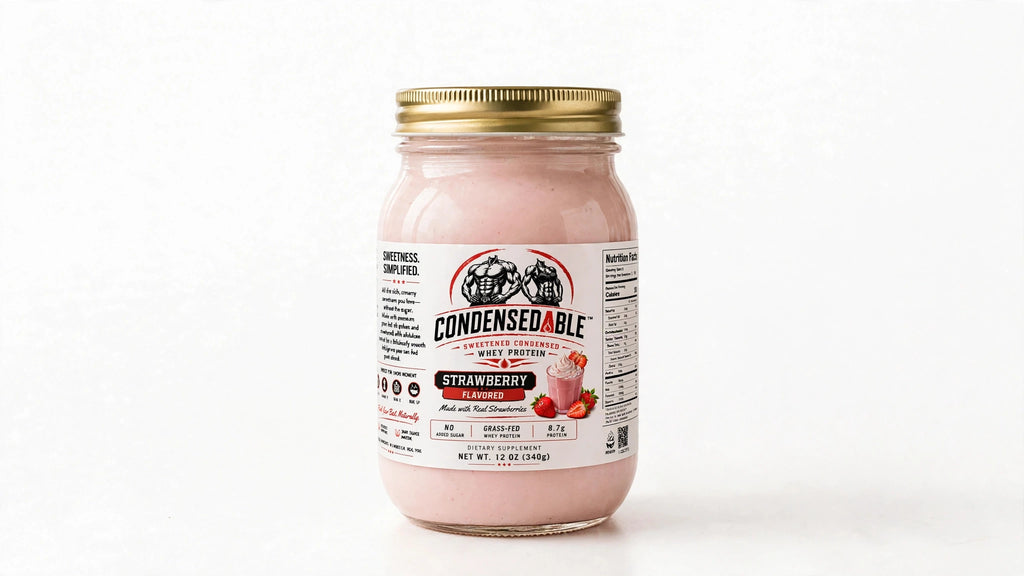 Condensedable™ Sweetened Condensed Whey Protein – Strawberry Flavor 12oz. (In Glass Jar)