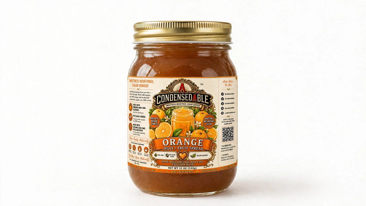 CONDENSEDABLE™ Orange Jelly / Fruit Spread | No Sugar Added | Plant-Based | 12oz. (In Glass Jar)