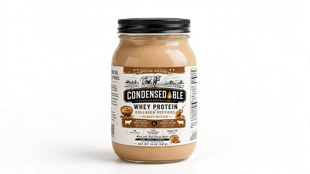 CONDENSEDABLE™ Special Edition Peanut Butter Whey Protein + Collagen Peptides 14oz. (In Glass Jar)