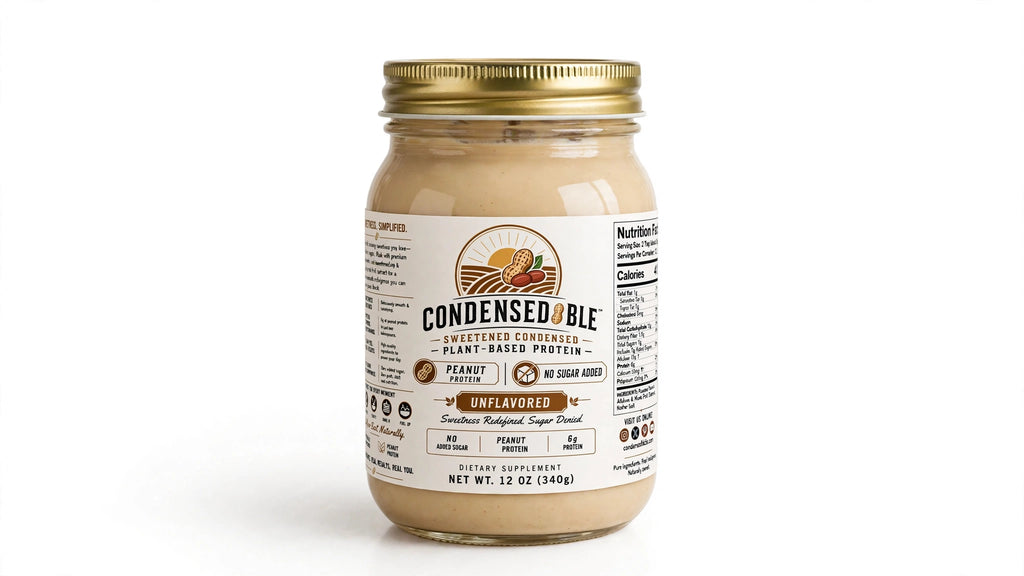 Condensedable™ Sweetened Condensed Plant-Based Protein – Peanut Protein - Unflavored 12oz. (In Glass Jar)