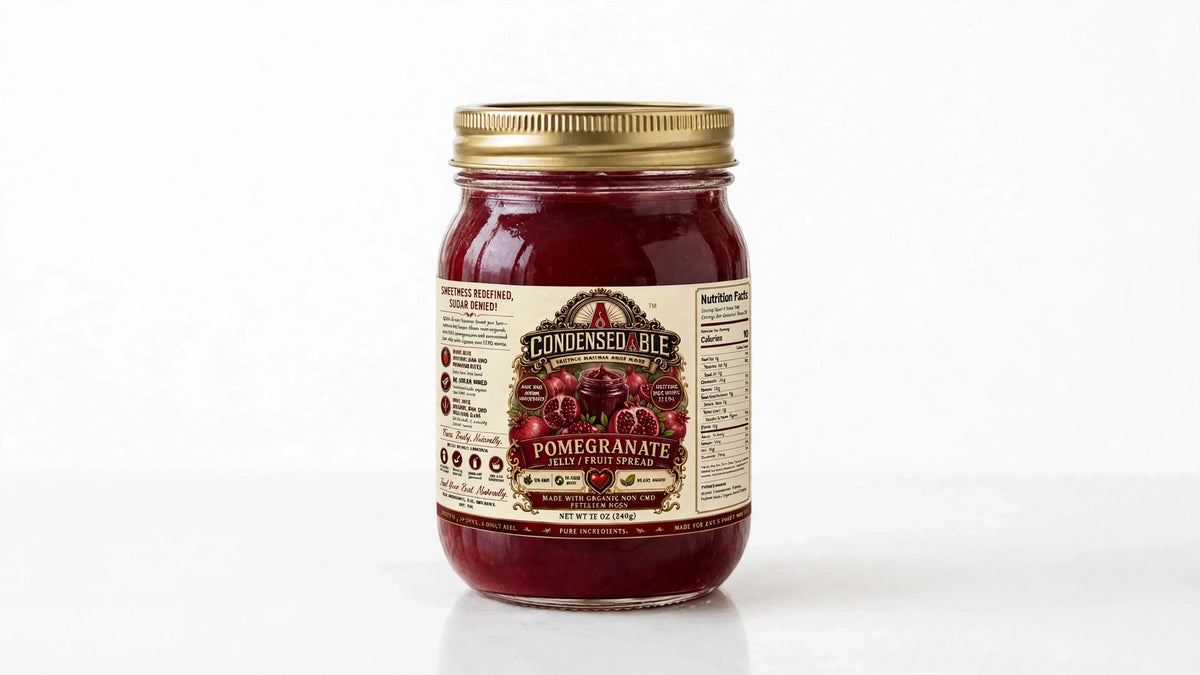 Condensedable™ Pomegranate Jelly / Fruit Spread | No Sugar Added | Plant-Based | 12oz. (In Glass Jar)
