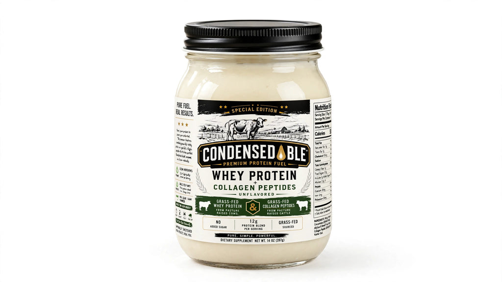 CONDENSEDABLE™ Premium Protein Fuel Unflavored Whey Protein + Collagen Peptides – Special Edition Special Edition 14oz. (In Glass Jar)