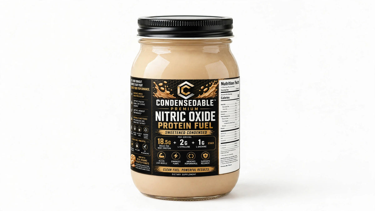 CONDENSEDABLE™ Premium Nitric Oxide Protein Fuel Sweetened Condensed Peanut Butter Cookie Formula 14oz. (In Glass Jar)