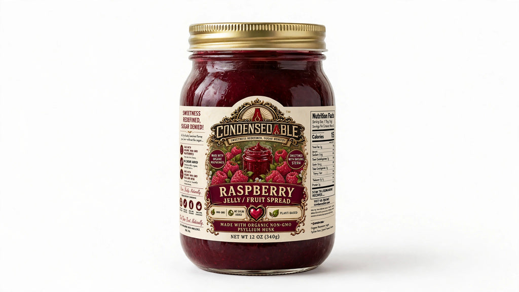 Condensedable™ Raspberry Jelly / Fruit Spread | No Sugar Added | Plant-Based | 12oz. (In Glass Jar)