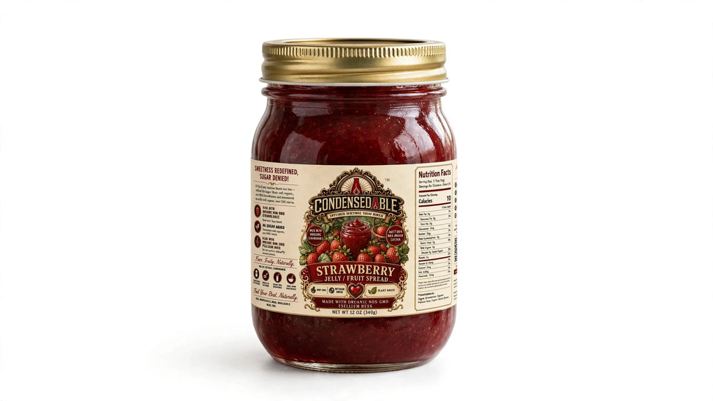 Condensedable™ Strawberry Jelly / Fruit Spread | No Sugar Added | Plant-Based | 12oz. (In Glass Jar)
