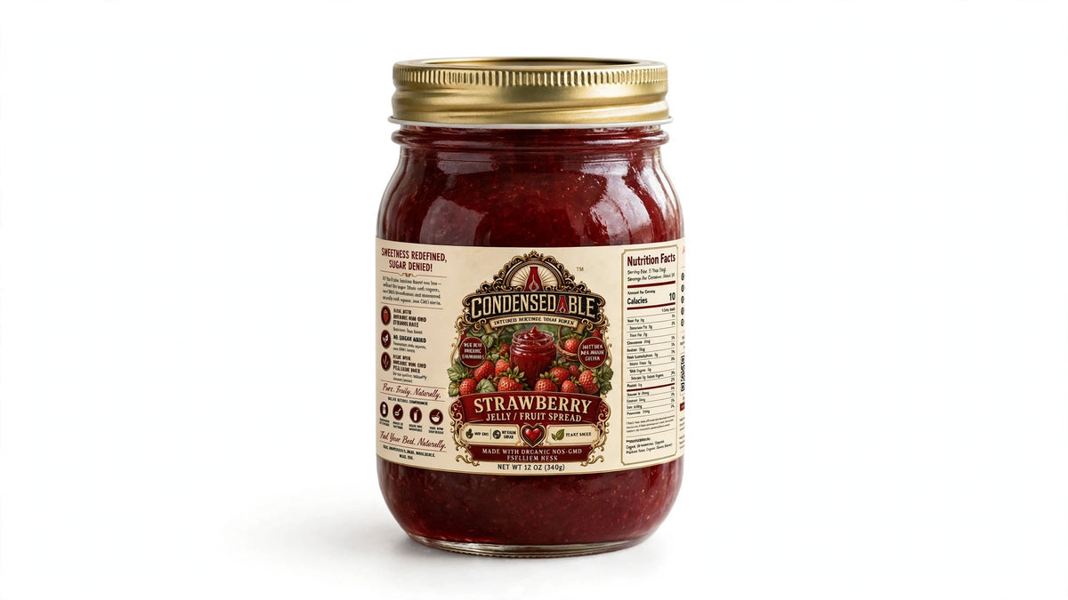 Condensedable™ Strawberry Jelly / Fruit Spread | No Sugar Added | Plant-Based | 12oz. (In Glass Jar)