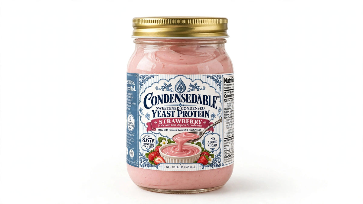 🍓 CONDENSEDABLE™ Sweetened Condensed Strawberry Yeast Protein 12oz. (In Glass Jar)