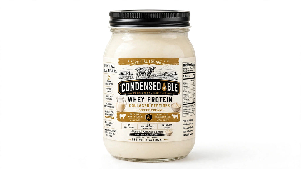 CONDENSEDABLE™ Premium Protein Fuel Sweet Cream Whey Protein + Collagen Peptides – Special Edition 14oz. (In Glass Jar)