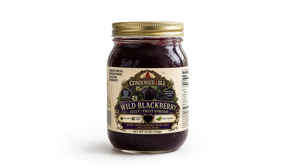 CONDENSEDABLE™ Wild Blackberry Jelly / Fruit Spread | No Sugar Added | Plant-Based | 12oz. (In Glass Jar)