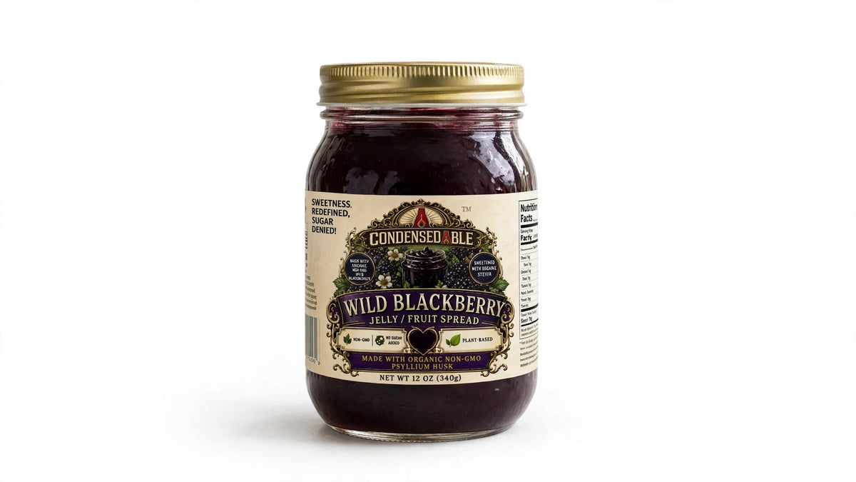 CONDENSEDABLE™ Wild Blackberry Jelly / Fruit Spread | No Sugar Added | Plant-Based | 12oz. (In Glass Jar)